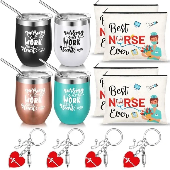 New nurse theme tumblers with straws and gift bag set - Picture 2 of 3